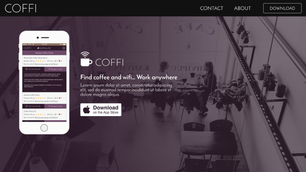 coffi app landing page website design